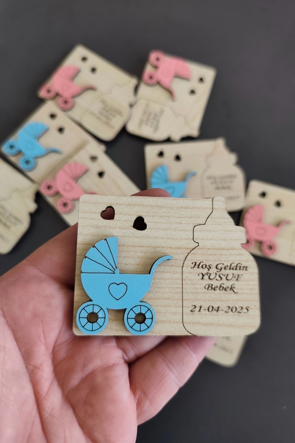 Biberon ve Bebek Arabası Desenli Hoşgeldin Bebek Magneti Mavi - 20 Adet