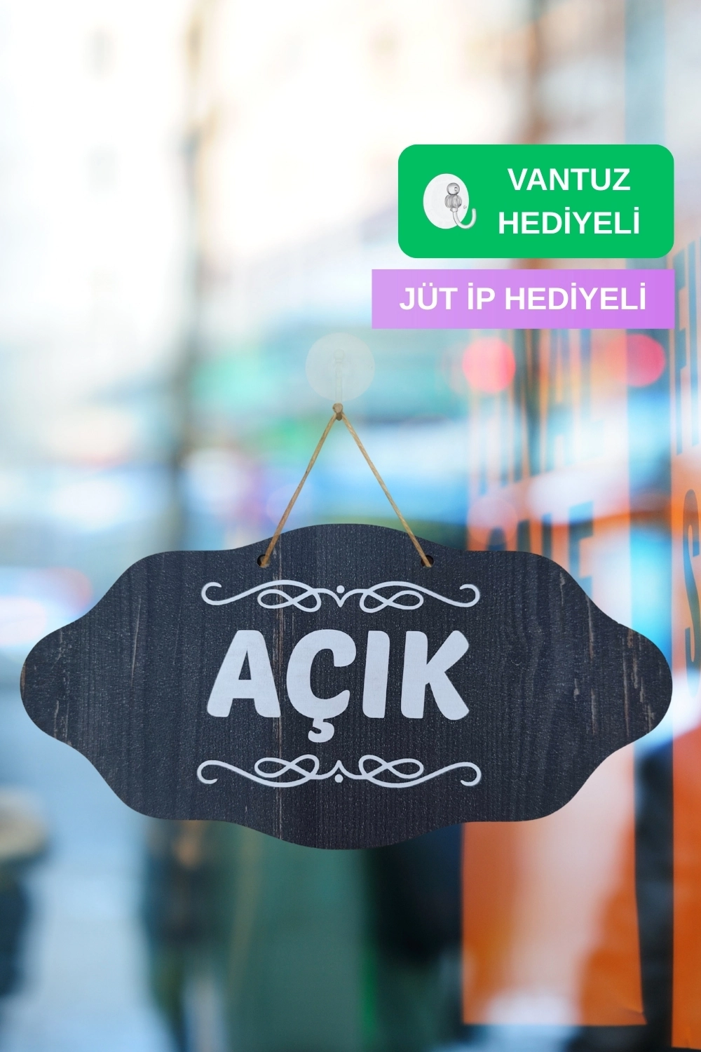 Dekoratif AÇIK-KAPALI Tabelası – Jüt İp ve Vantuz Hediyeli - Rebap