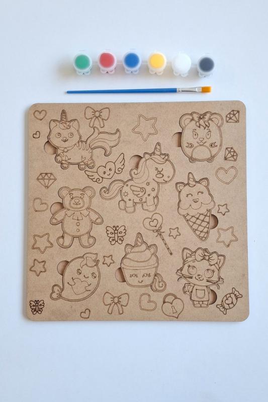 Çocuklar İçin Zeka ve Beceri Geliştiren Ahşap Boyama Puzzle Seti