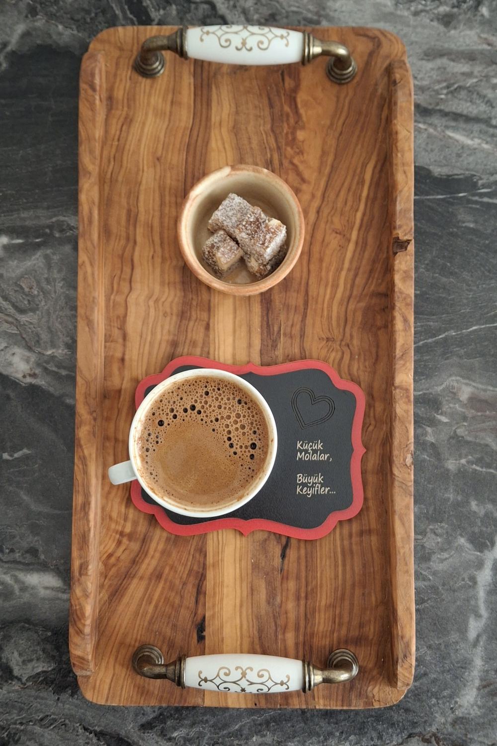 Kutaydan 6 Parça Birinci Sınıf Renkli Ahşap Lazer Kesim Bardak ve Kahve Altlığı - Renkli-Siyah