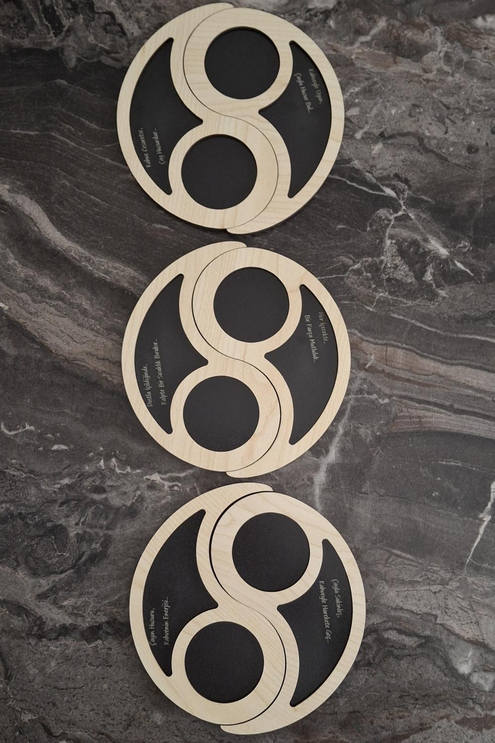 Kutaydan 6 Adet Ying Yang Ahşap Lazer Kesim Kahve ve Bardak Altlığı