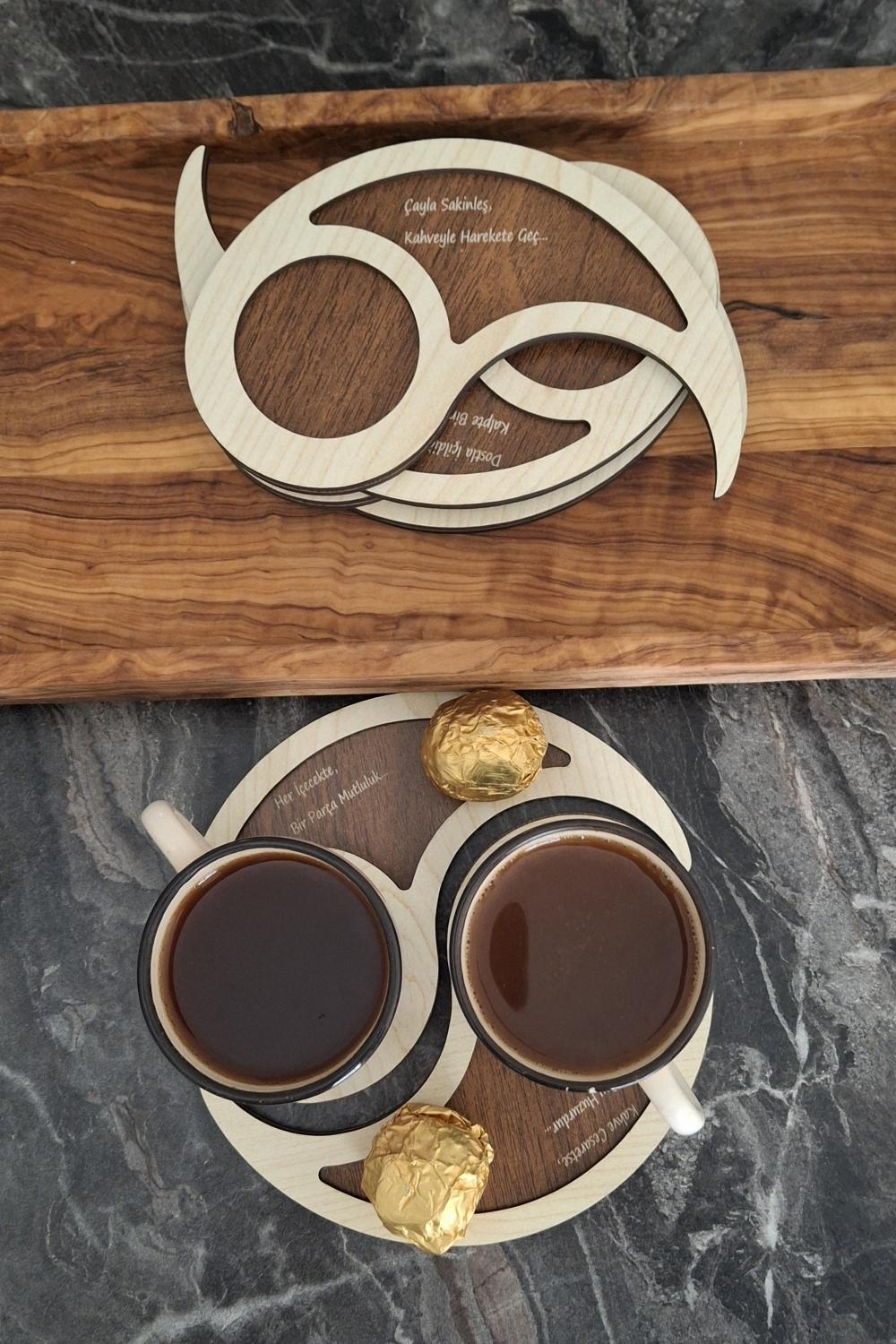 Kutaydan 6 Adet Ying Yang Ahşap Lazer Kesim Kahve ve Bardak Altlığı