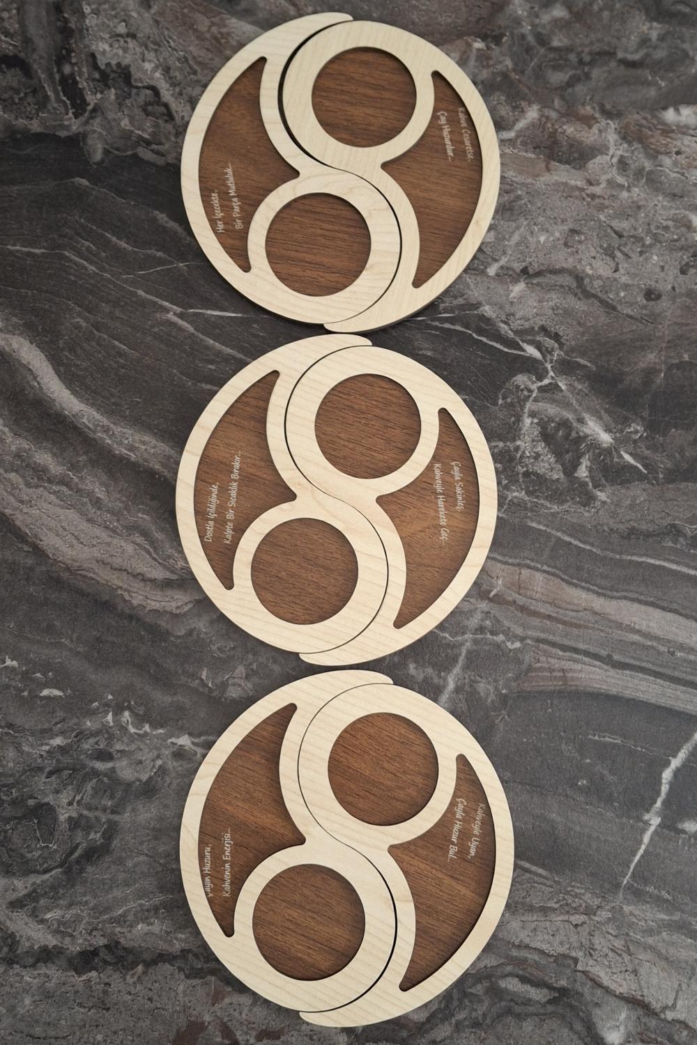 Kutaydan 6 Adet Ying Yang Ahşap Lazer Kesim Kahve ve Bardak Altlığı