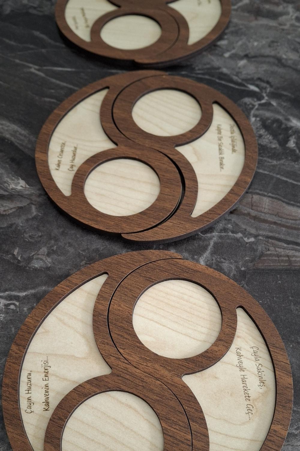 Kutaydan 6 Adet Ying Yang Ahşap Lazer Kesim Kahve ve Bardak Altlığı