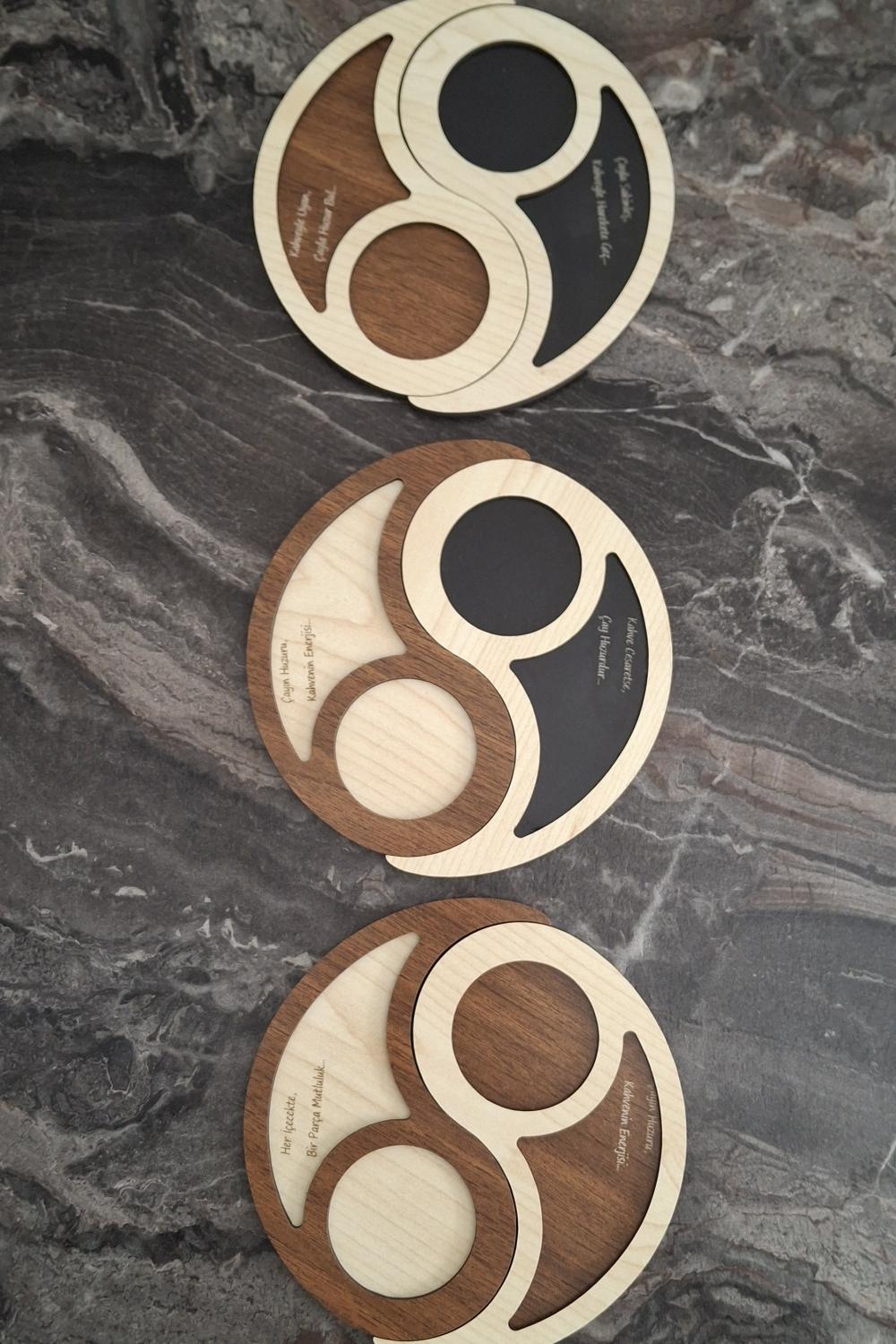 Kutaydan 6 Adet Ying Yang Ahşap Lazer Kesim Kahve ve Bardak Altlığı