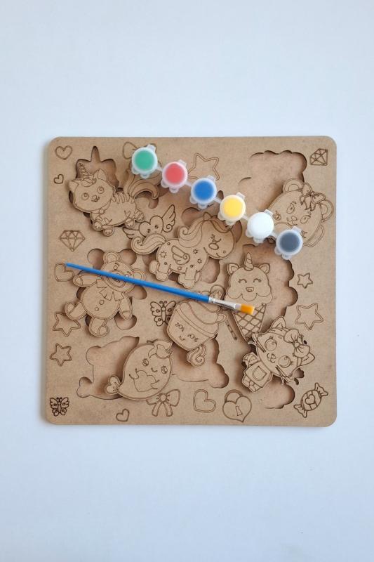 Çocuklar İçin Zeka ve Beceri Geliştiren Ahşap Boyama Puzzle Seti