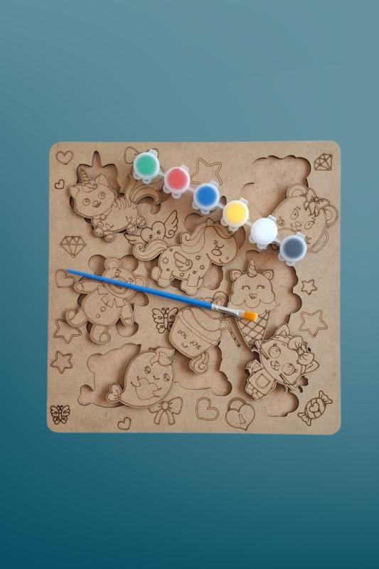Çocuklar İçin Zeka ve Beceri Geliştiren Ahşap Boyama Puzzle Seti