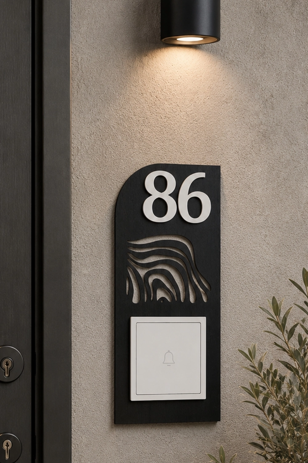 Lazer Kesim Topografik Desenli Kapı Zil Çerçevesi - Siyah