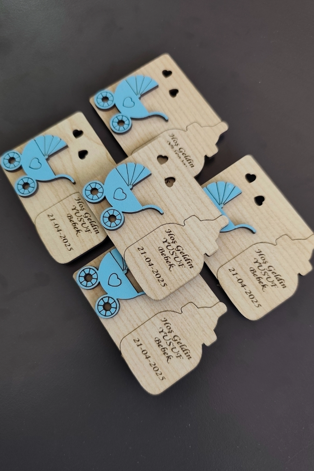 Biberon ve Bebek Arabası Desenli Hoşgeldin Bebek Magneti Mavi - 20 Adet