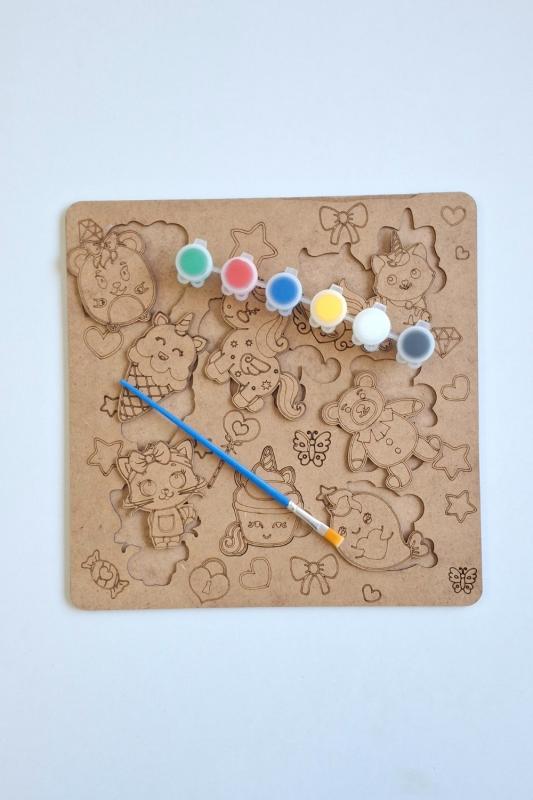 Çocuklar İçin Zeka ve Beceri Geliştiren Ahşap Boyama Puzzle Seti