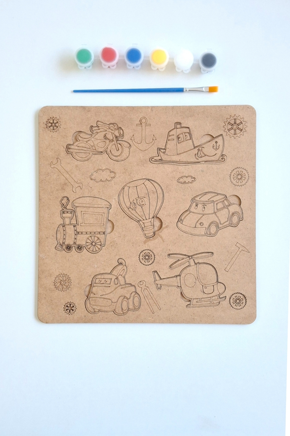 Çocuklar İçin Zeka ve Beceri Geliştiren Taşıtlar Ahşap Boyama Puzzle Seti