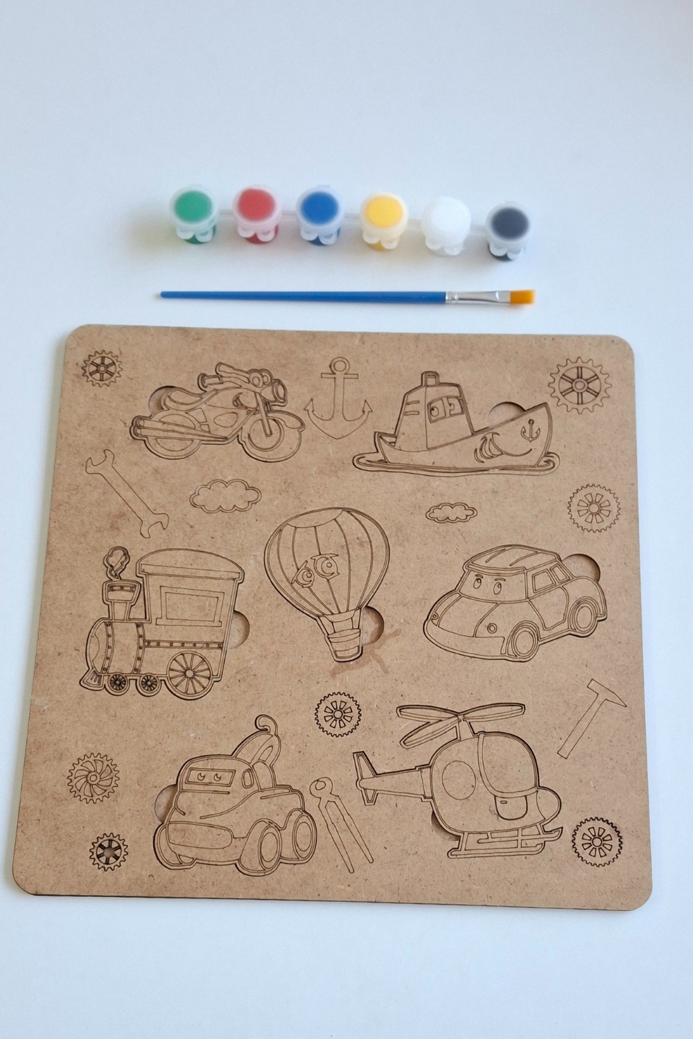 Çocuklar İçin Zeka ve Beceri Geliştiren Taşıtlar Ahşap Boyama Puzzle Seti