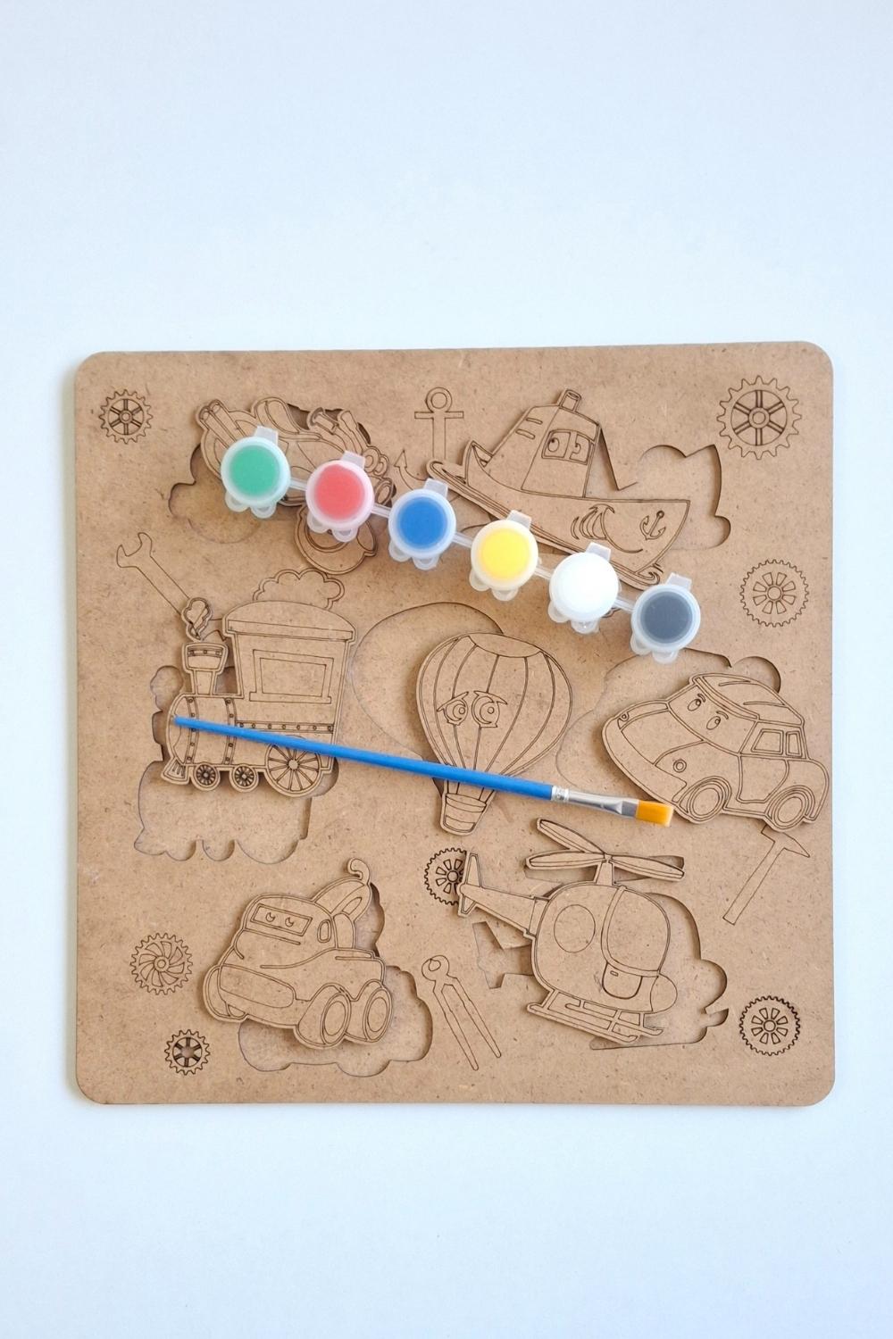 Çocuklar İçin Zeka ve Beceri Geliştiren Taşıtlar Ahşap Boyama Puzzle Seti