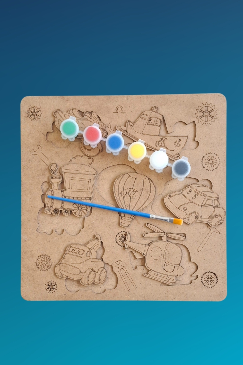 Çocuklar İçin Zeka ve Beceri Geliştiren Taşıtlar Ahşap Boyama Puzzle Seti