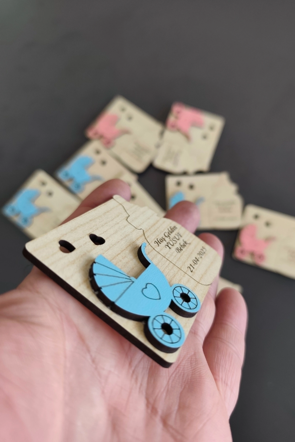 Biberon ve Bebek Arabası Desenli Hoşgeldin Bebek Magneti Mavi - 20 Adet