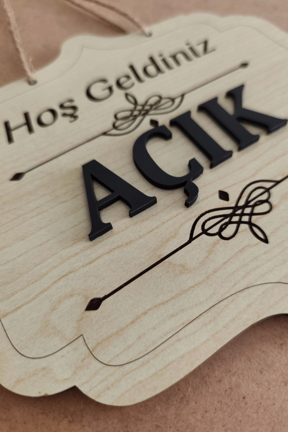 Ahşap Dekoratif Kesim Açık-Kapalı Yazısı
