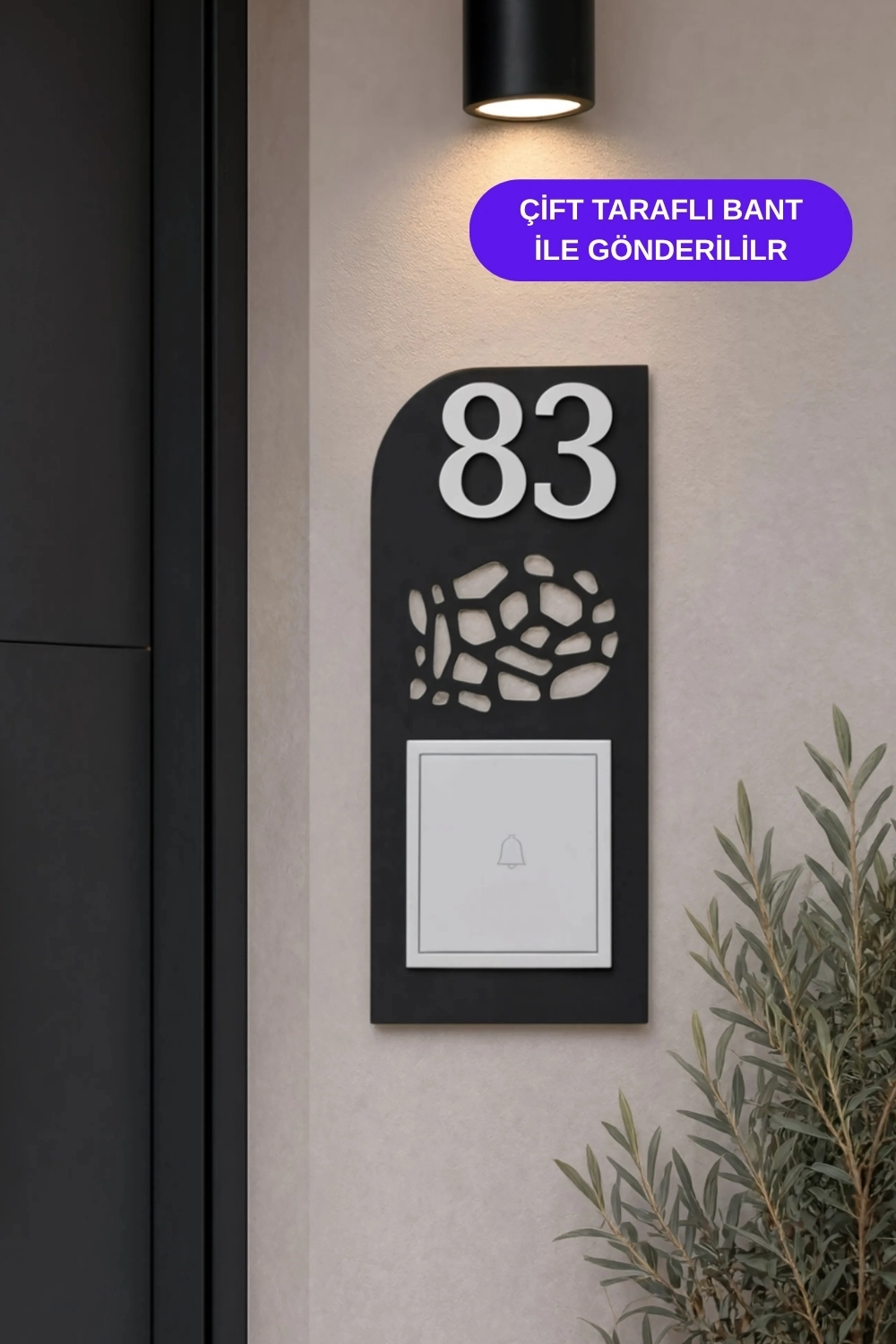 Lazer Kesim Terrazzo Desenli Kapı Zil Çerçevesi - Siyah