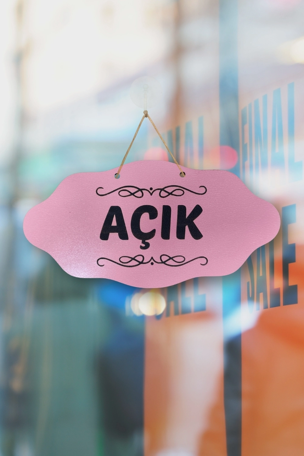 Dekoratif AÇIK-KAPALI Tabelası – Jüt İp ve Vantuz Hediyeli - Pembe