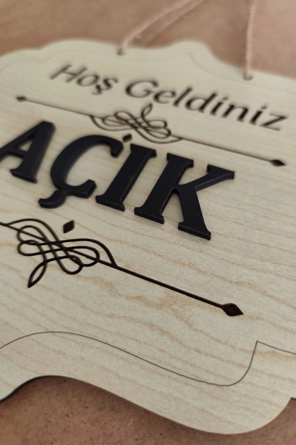 Ahşap Dekoratif Kesim Açık-Kapalı Yazısı