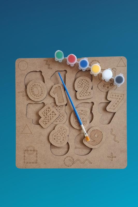 Çocuklar İçin Zeka ve Beceri Geliştiren Rakamlar Ahşap Boyama Puzzle Seti