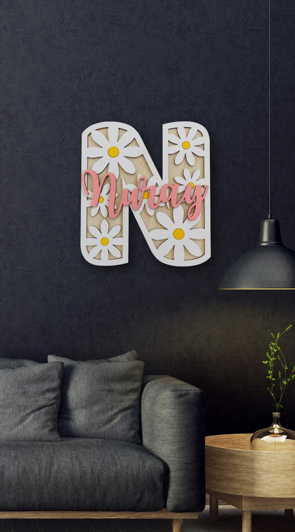 Dekoratif Papatya Motifli Desenli İsimli Kapı ve Duvar Süsü