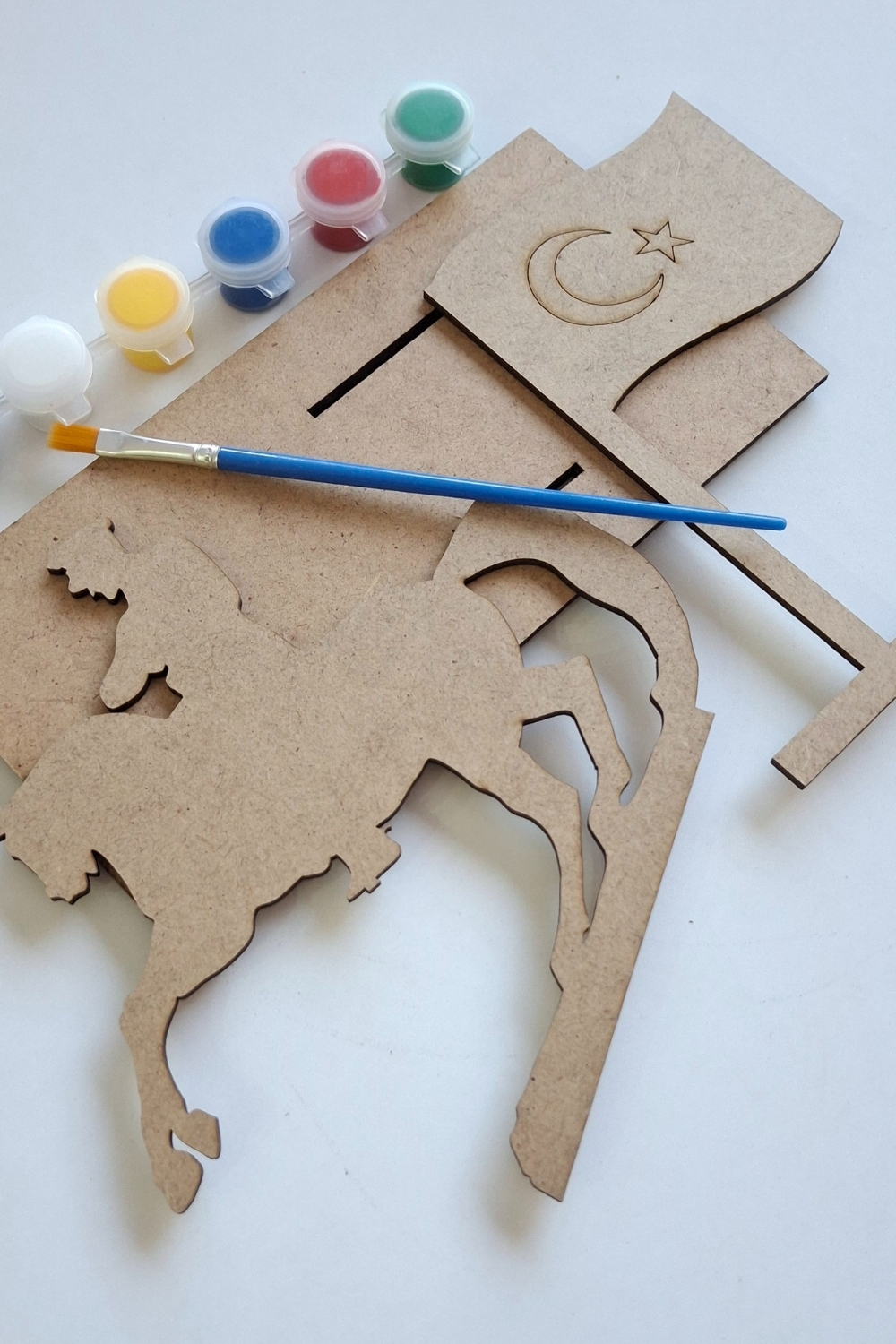 Mustafa Kemal Atatürk ve Türk Bayrağı  Ahşap Boyama Seti - Akrilik Boya ve Fırça Hediyeli