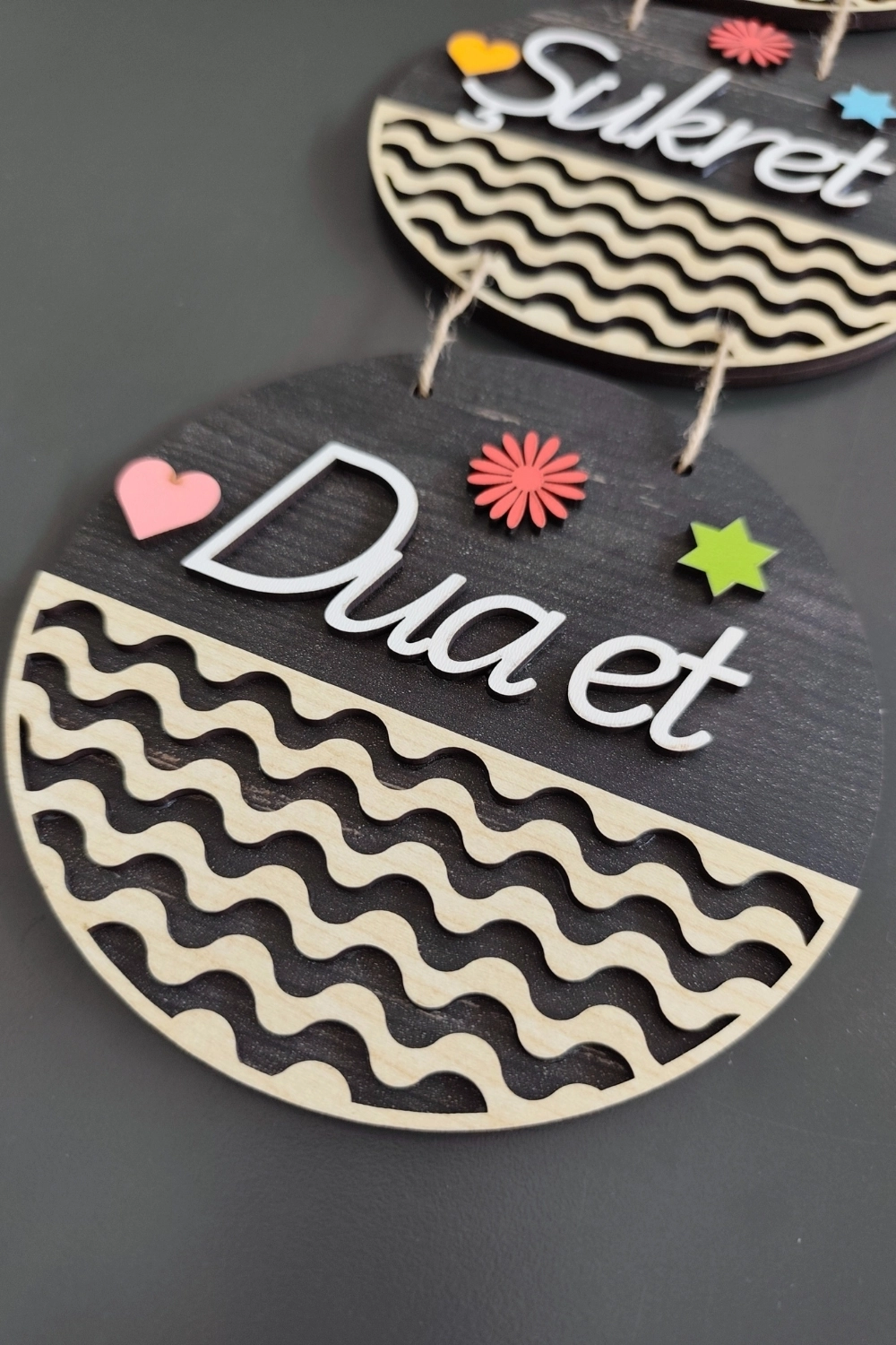 Sabret Şükret Dua Et 2D Mdf Lazer Kesim Rebap Ahşap Kapı ve Duvar Süsü