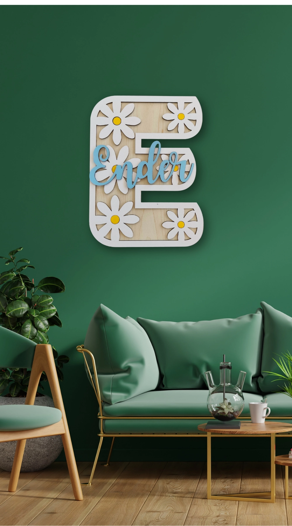 Dekoratif Papatya Motifli Desenli İsimli Kapı ve Duvar Süsü