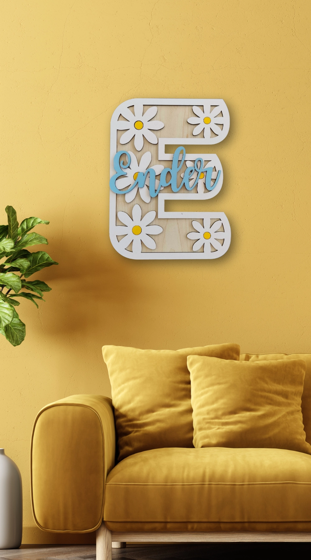 Dekoratif Papatya Motifli Desenli İsimli Kapı ve Duvar Süsü