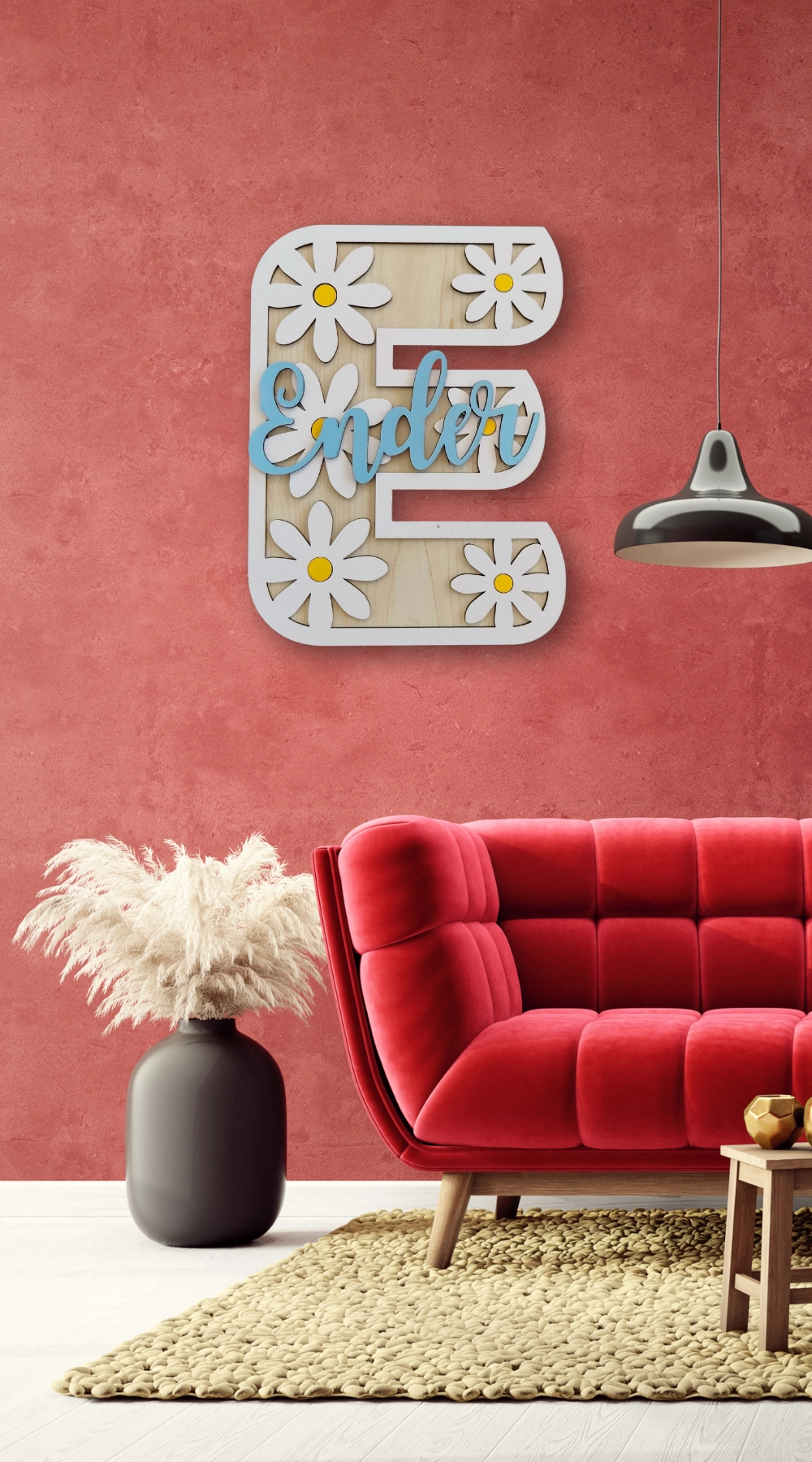 Dekoratif Papatya Motifli Desenli İsimli Kapı ve Duvar Süsü