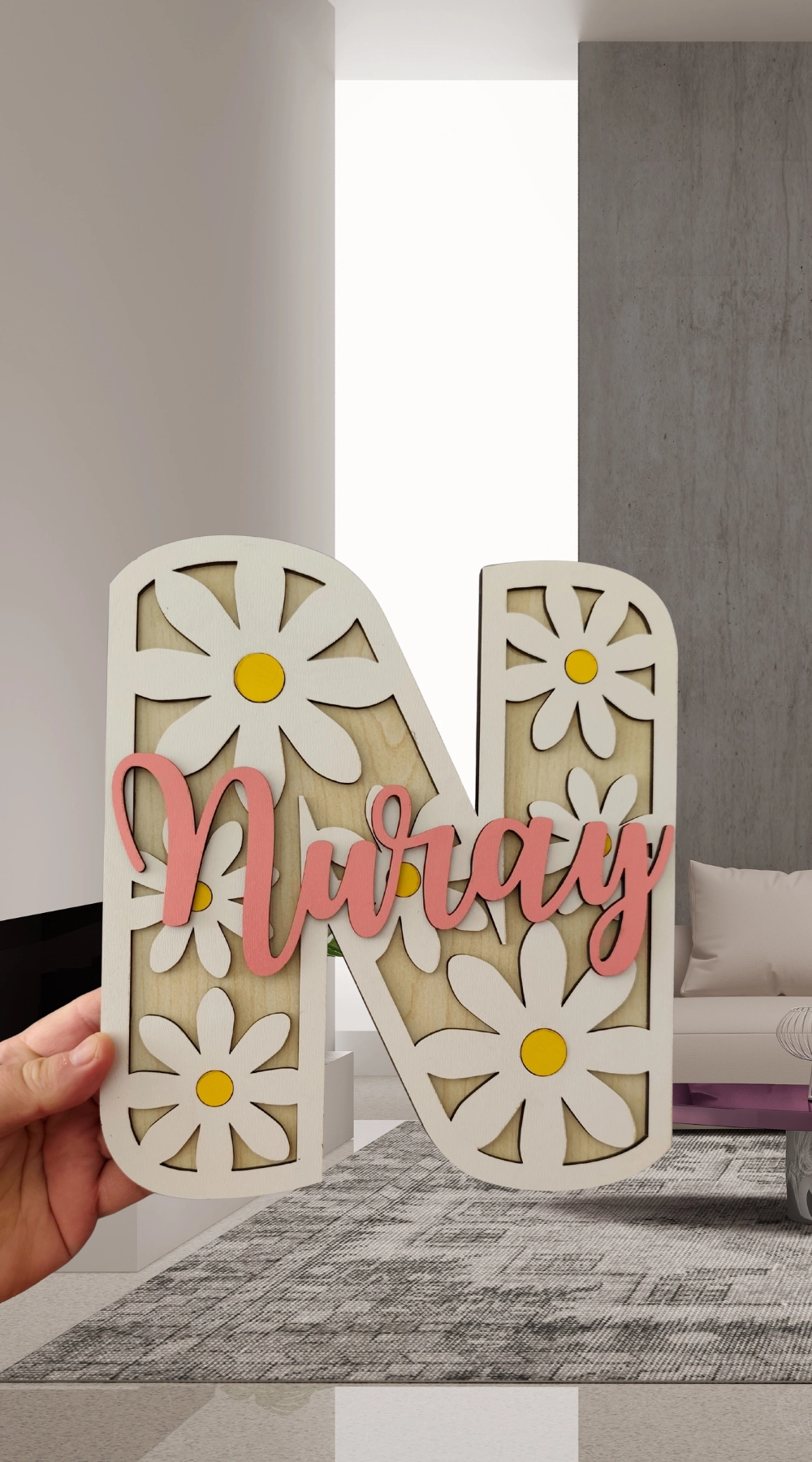 Dekoratif Papatya Motifli Desenli İsimli Kapı ve Duvar Süsü