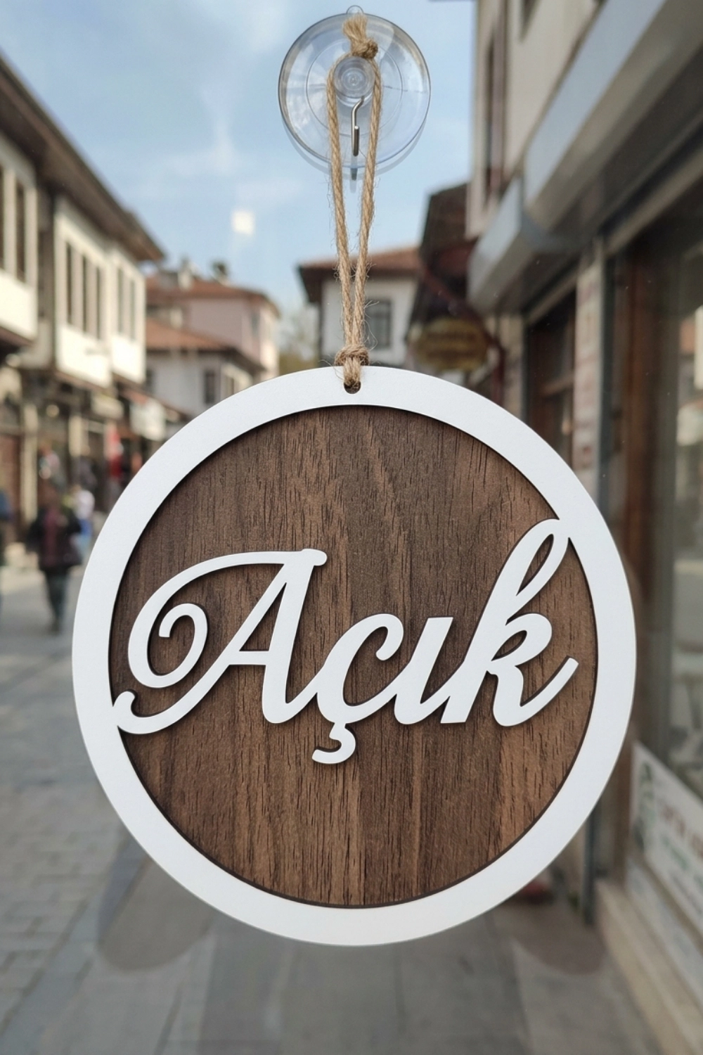 Üç Katlı El Yazılı Modern Açık/Kapalı Tabelası - Tesbih Ahşap