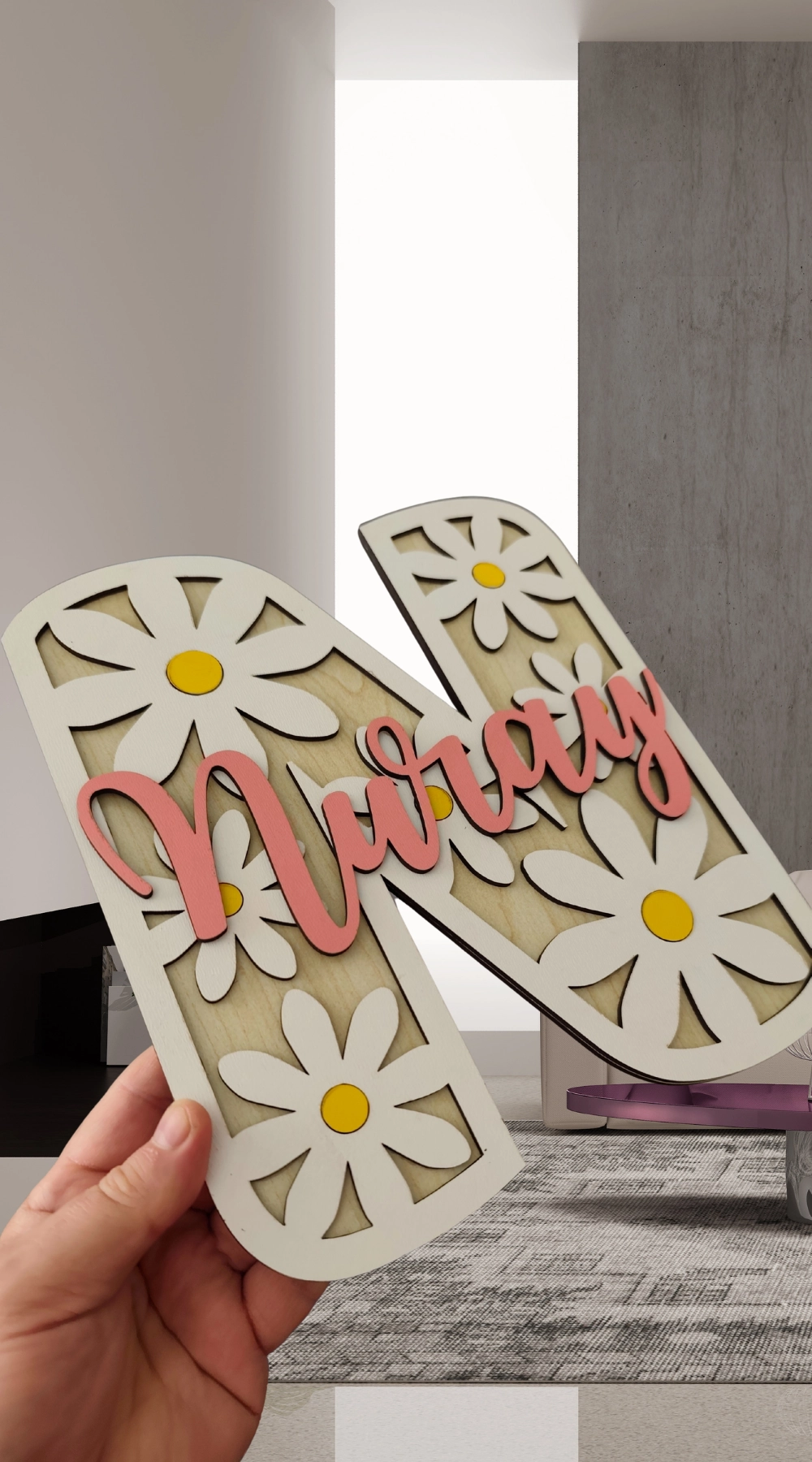 Dekoratif Papatya Motifli Desenli İsimli Kapı ve Duvar Süsü