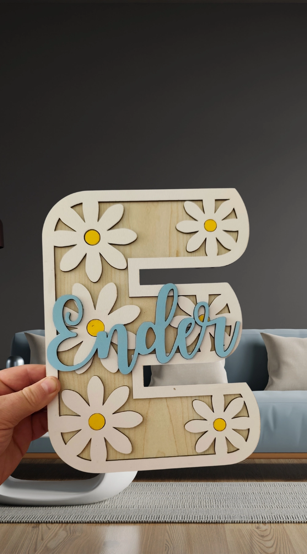 Dekoratif Papatya Motifli Desenli İsimli Kapı ve Duvar Süsü