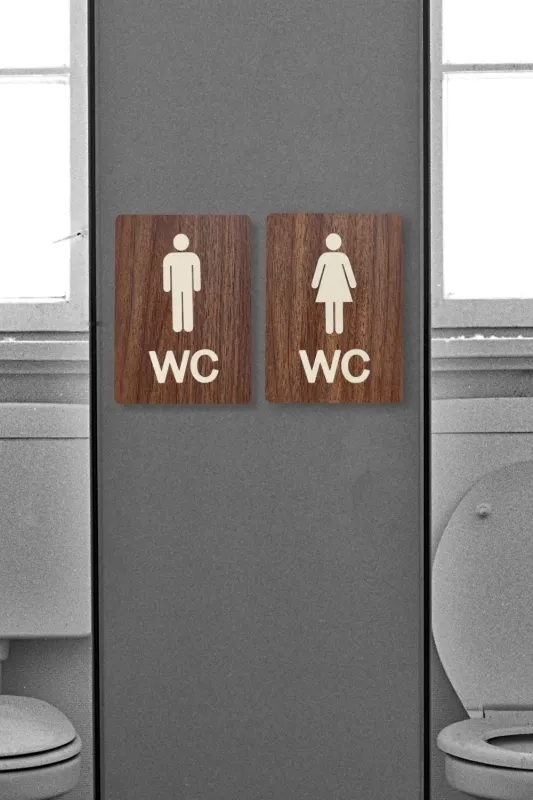 Kadın-Erkek WC Yönlendirme Levhası- İkili Set - Ceviz