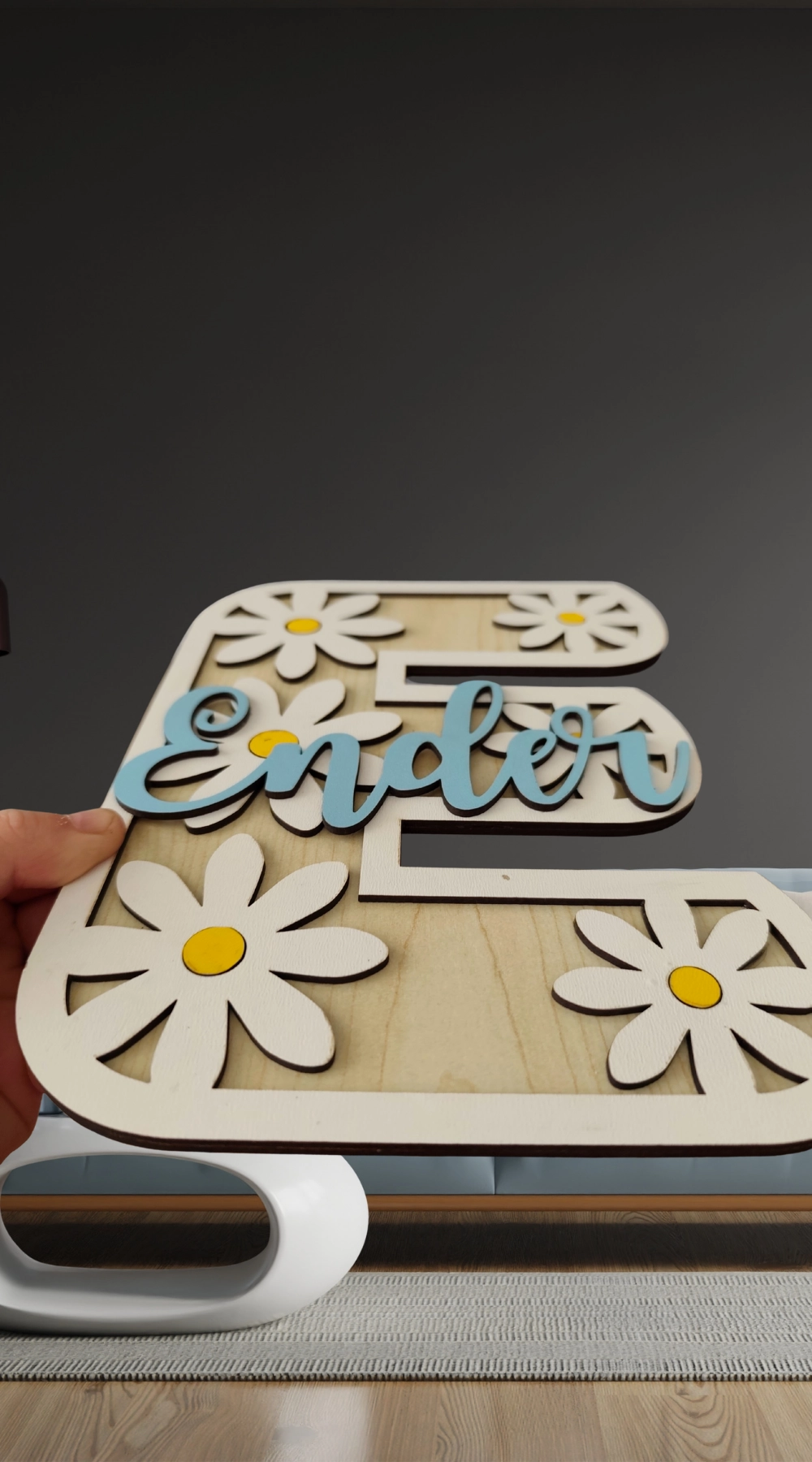 Dekoratif Papatya Motifli Desenli İsimli Kapı ve Duvar Süsü