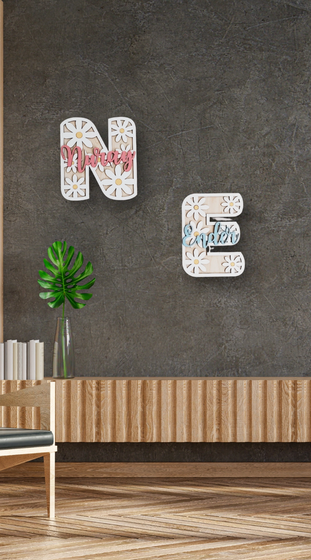 Dekoratif Papatya Motifli Desenli İsimli Kapı ve Duvar Süsü