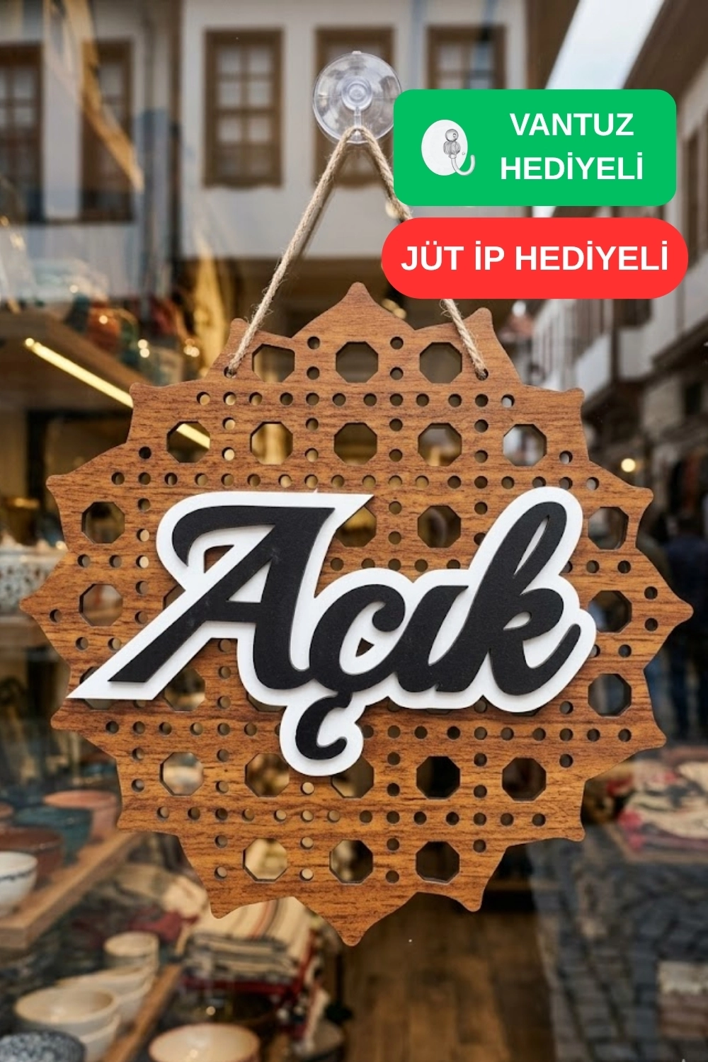 Hazeran Günebakan Desenli 5D Modern Açık/Kapalı Tabelası  - Ceviz