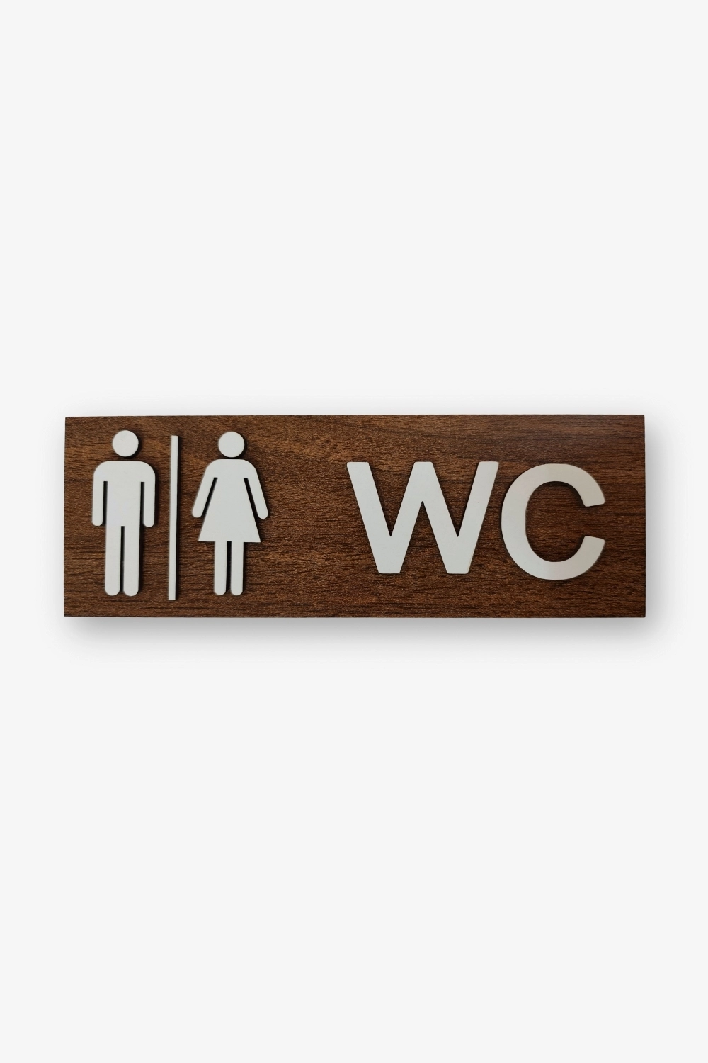 Dekoratif Ahşap 2D Kabartma Figürlü WC Tabelası - Ceviz