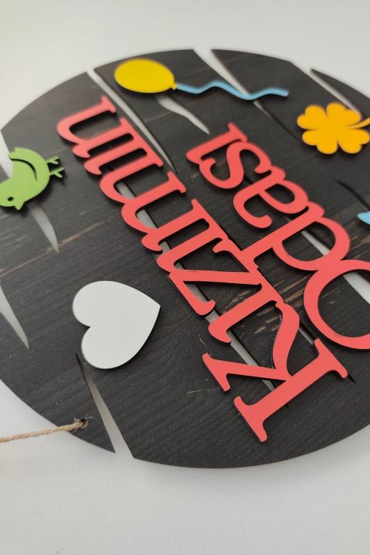 Kızımın Odası Yazılı Yuvarlak Mdf Lazer Kesim Kapı ve Duvar Süsü - Rebap Ahşap