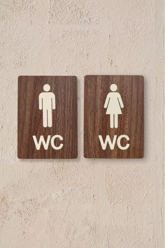 Kadın-Erkek WC Yönlendirme Levhası- İkili Set - Ceviz