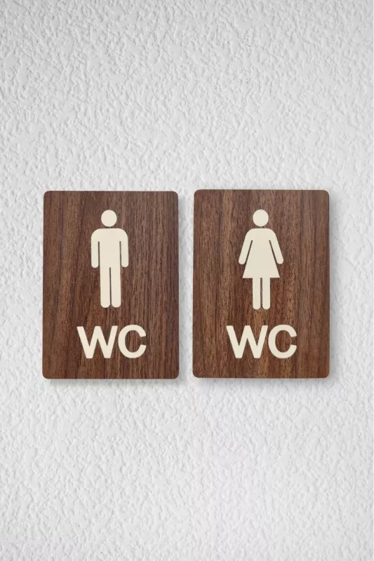 Kadın-Erkek WC Yönlendirme Levhası- İkili Set - Ceviz