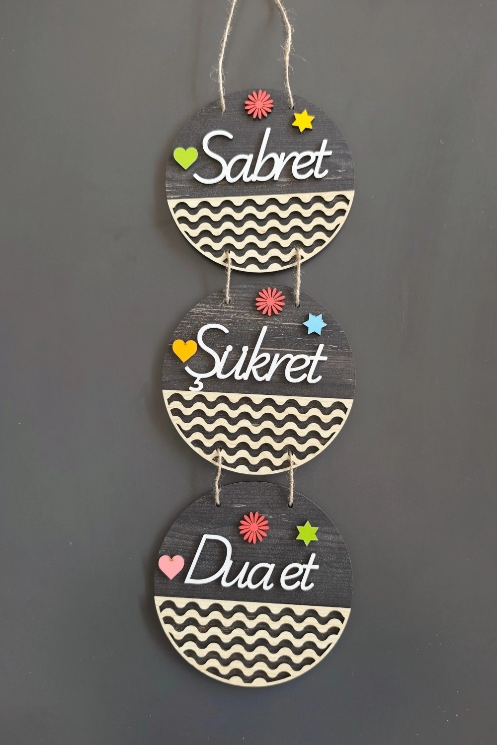 Sabret Şükret Dua Et 2D Mdf Lazer Kesim Rebap Ahşap Kapı ve Duvar Süsü
