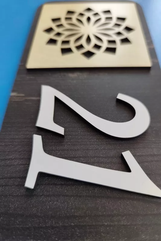 Kişiye Özel 12’li Modern Ahşap Kapı Numarası Seti | 3 mm MDF Lazer Kesim - Rebap Ahşap