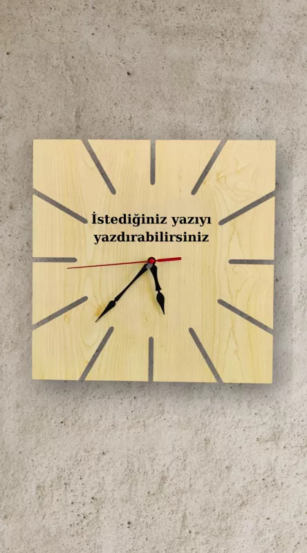 Kare Kenar Kesimli İsimli Lazer Kesim Mdf Ahşap Duvar Saati