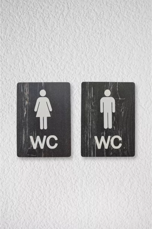 Kadın-Erkek WC Yönlendirme Levhası- İkili Set - Rebap Ahşap