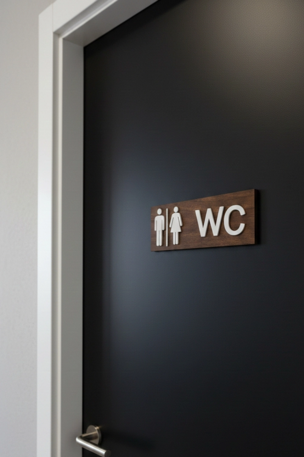 Dekoratif Ahşap 2D Kabartma Figürlü WC Tabelası - Ceviz