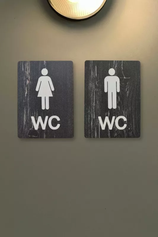 Kadın-Erkek WC Yönlendirme Levhası- İkili Set - Rebap Ahşap