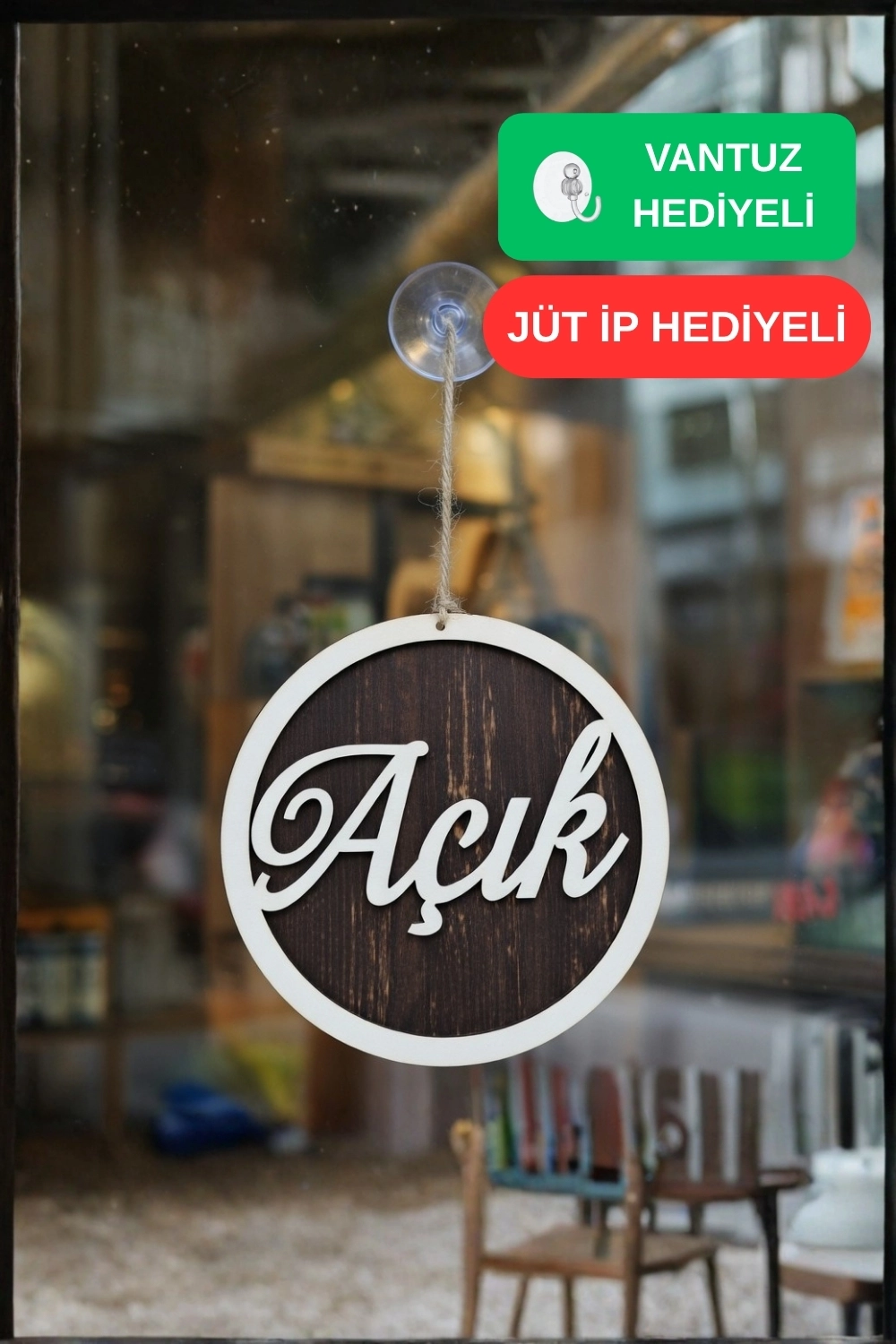 Üç Katlı El Yazılı Modern Açık/Kapalı Tabelası - Rebap Ahşap