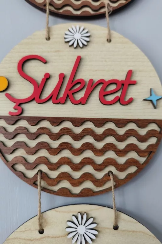 Sabret Şükret Dua Et 2D Mdf Lazer Kesim Akçaağaç Ceviz Kapı ve Duvar Süsü